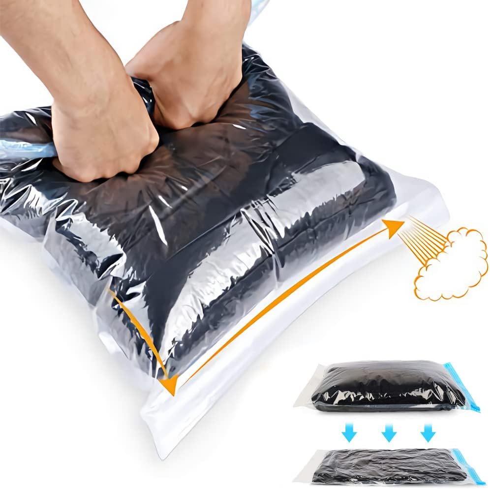 ALMING Compression Bags - Travel Essentials - 12 Pack Space Saver Bags - No Vacuum Pump Or Air Extractor is Needed - Storage Accessorie and Home Packing Organizers (transparent)