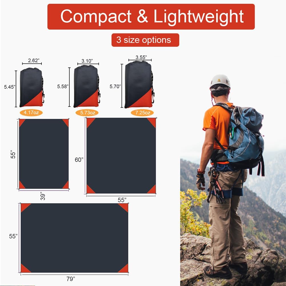 Orga'Neat Pocket Picnic Blanket, Beach Mat Waterproof Sandproof, Compact Lightweight Small Tarp for Camping, Hiking, Backpacking, Festival, Travel, Foldable in Bags (Black/Red, 55"x60")