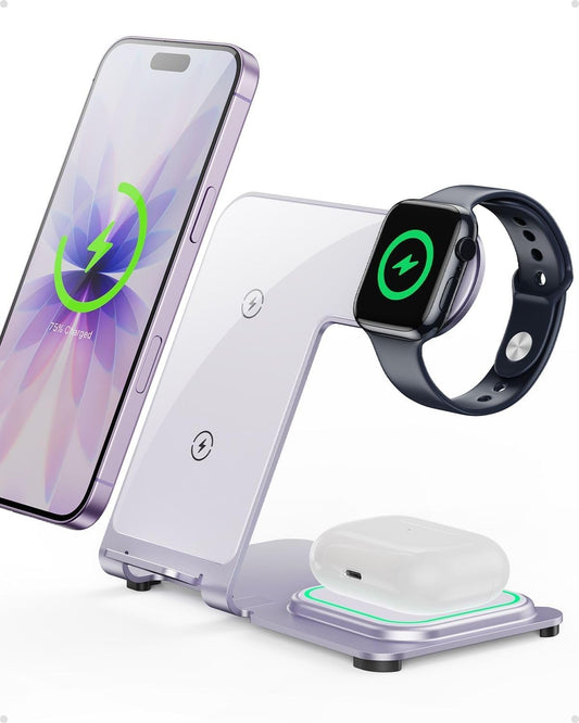 Intoval 3 in 1 Wireless Charger for iPhone 17/16/15/14/13/12,Wireless Charging Station for Apple Devices, Aluminum Charging Stand for iWatch 11 10 9 Ultra 3/2 SE 3/2,for AirPods 4 3 2 Pro 3/2
