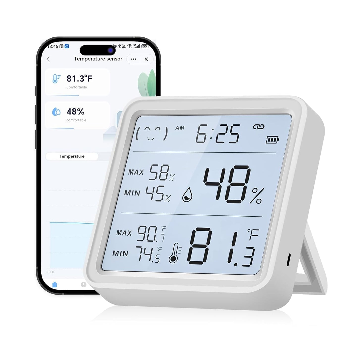 eMylo WiFi Thermometer Hygrometer, Smart Wireless Indoor Temperature Humidity Monitor with Remote App Alerts, 3.2” Backlit Display, Alexa Google Compatible, Data Export for Home Greenhouse Bedroom