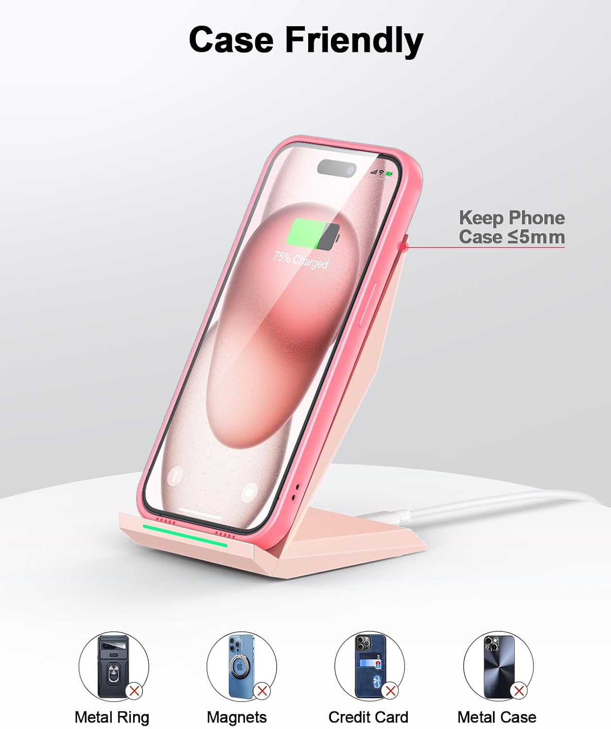 NANAMI Wireless Charger - Wireless Charging Stand Compatible with iPhone 17/17 Air/16/15/14/13/12/11 Pro, 10W Phone Charger Dock Desktop Charging for Samsung Galaxy S26/S26+/S25/S24/S23/S22/S21/S20