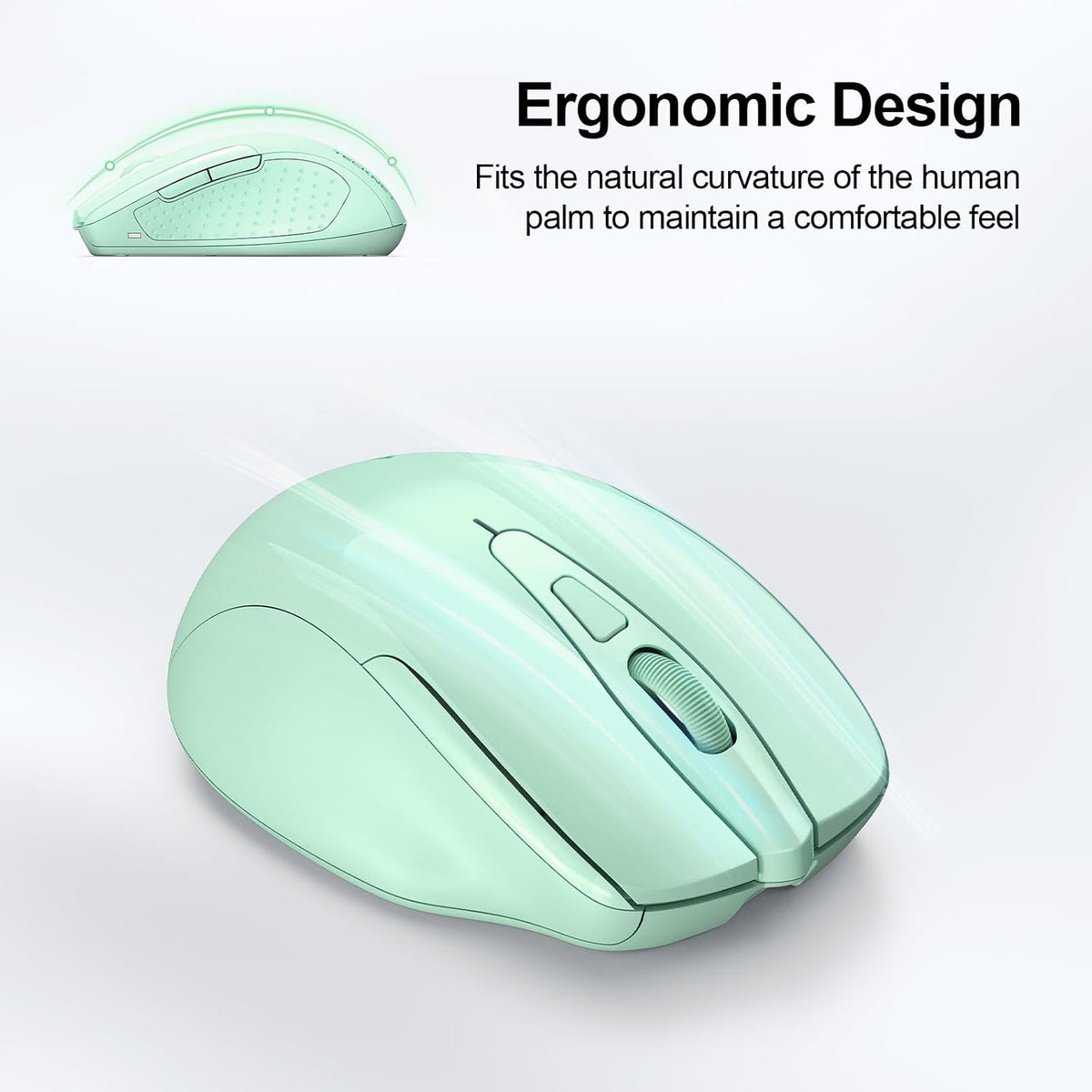 TECKNET Wireless Mouse, BT 5.0/2.4G, Rechargeable 6-DPI Silent, Green