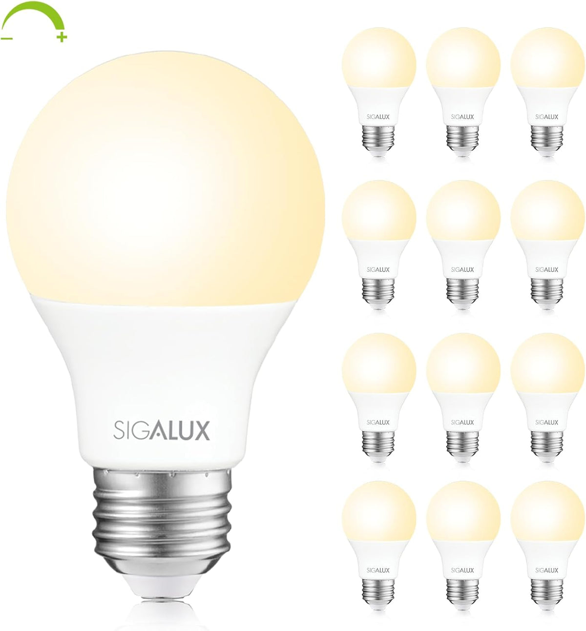 Sigalux EcoBright, T20 Compliant LED Light Bulbs 60 Watt Dimmable 2700K Warm Lightbulbs, Energy Efficient 8W Soft White A19 Standard Light Bulb E26,750 Lumens,10,000 Hour Lifetime,12 Packs