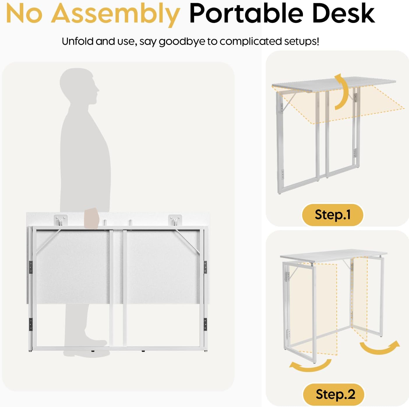 alawooder Folding Desk - 31.5" Wood Top Foldable Desk for Small Spaces | No Assembly Required Compact Desk for Home Office, Writing, and Study