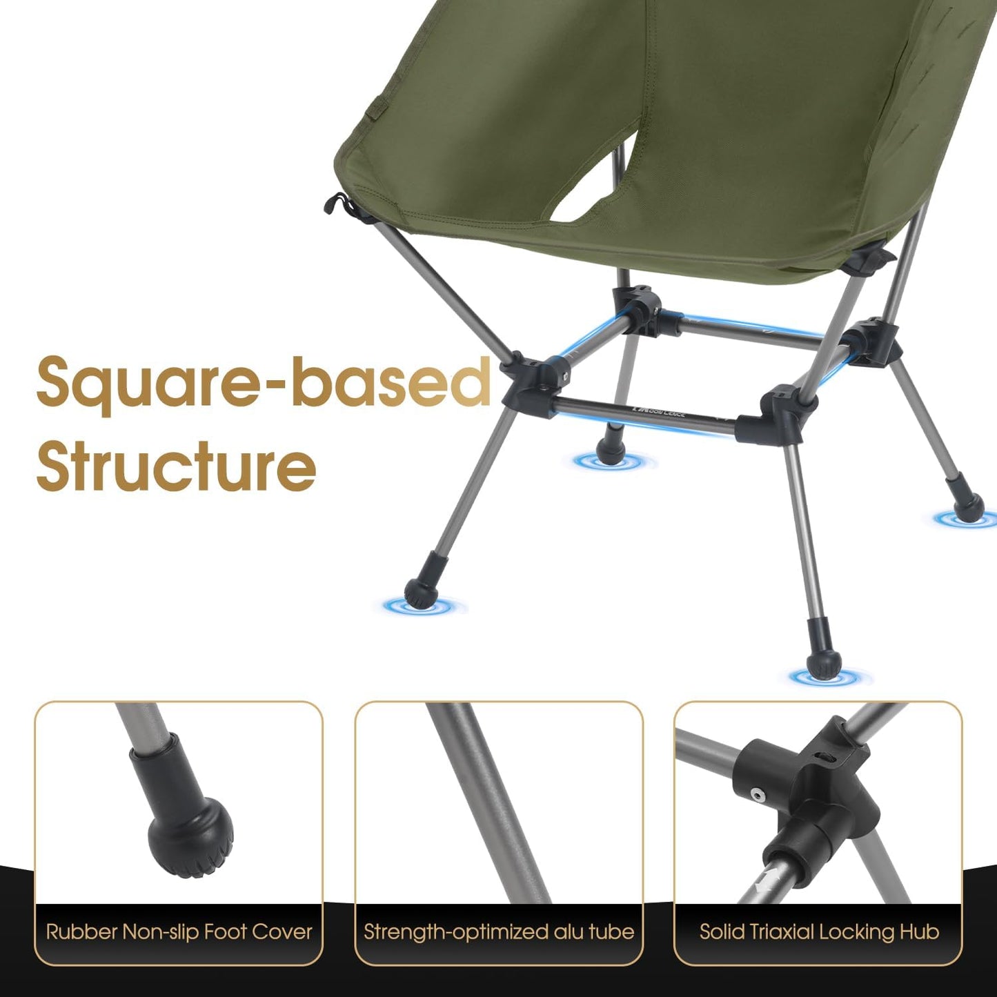 MOON LENCE Portable Camping Chair Plus, Larger & Roomier, Compact and Lightweight Still, Folding Chair for Backpacking & Hiking, 330Lbs Capacity (Moss Green)