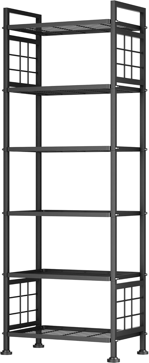GIOTORENT 5-Wire Standing Book Shelf & Bookcase, Metal Storage Shelving Unit Pantry Rack for Laundry Kitchen Bathroom Organizer, Black