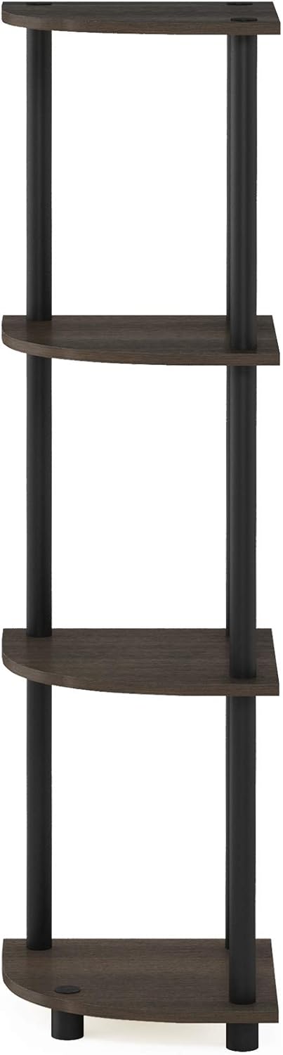 Furinno TURN-N-TUBE Corner Shelf, 4-Tier Corner Bookshelf, Display Storage Shelves with Open Shelves, for Organization and Storage, Living Room, Home Office, Garage, Dark Brown Grain