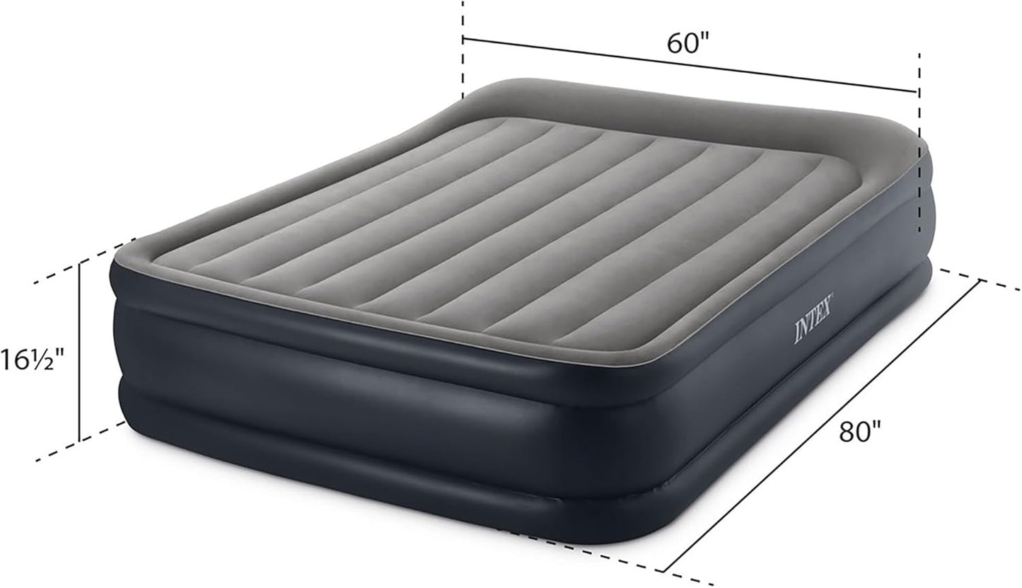 INTEX 64135ED Dura-Beam Plus Deluxe Pillow: Fiber-Tech – Queen Size – Built-in Electric Pump – 16.5in Bed Height – 600lb Weight Capacity