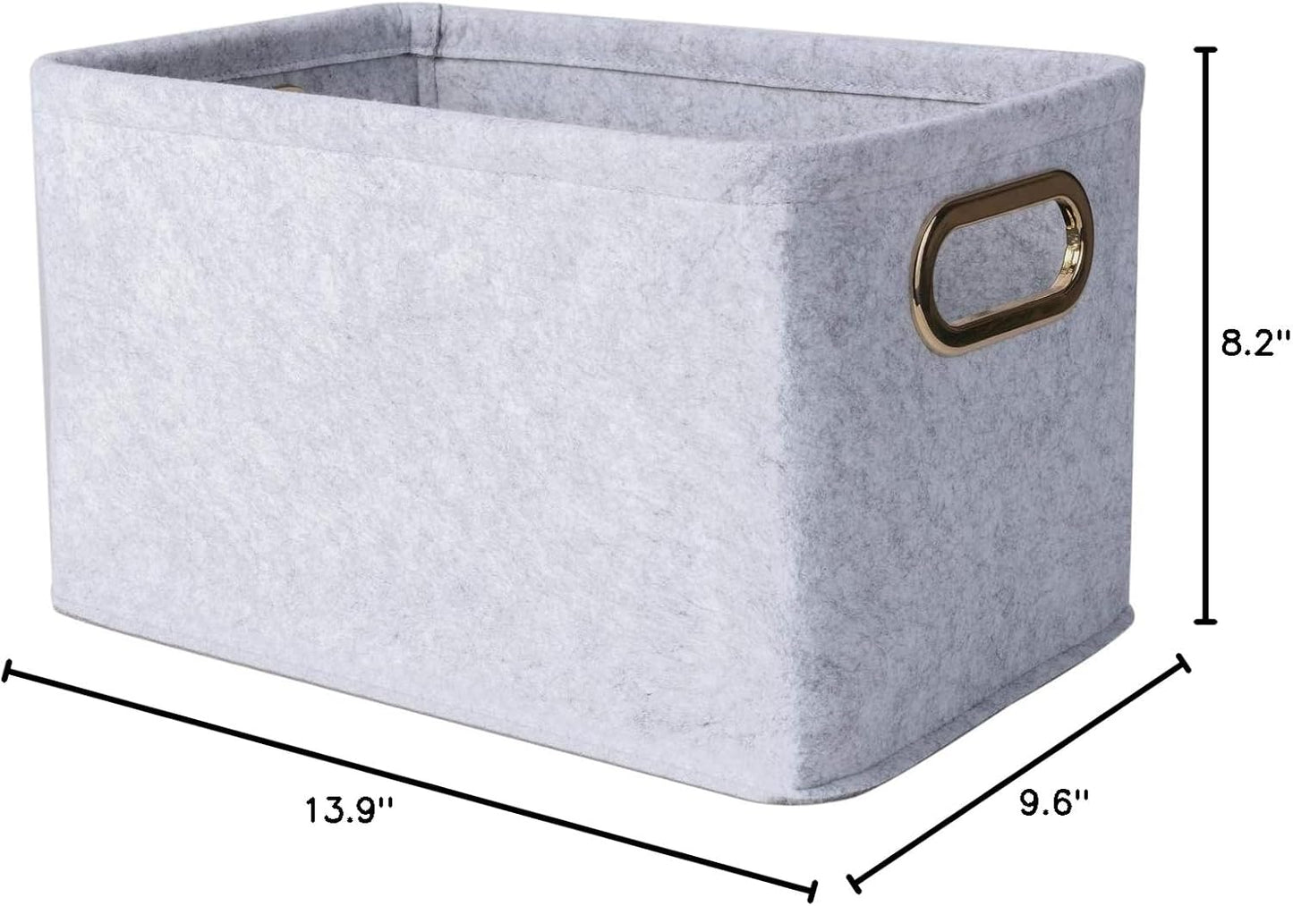 Collapsible Storage Bins Foldable Felt Fabric Storage Basket Organizer Boxes Containers with Handles Metal Handles for Nursery Toys,Kids Room,Clothes,Towels,Magazine (Light grey, 15.9L×11W×9.8H)