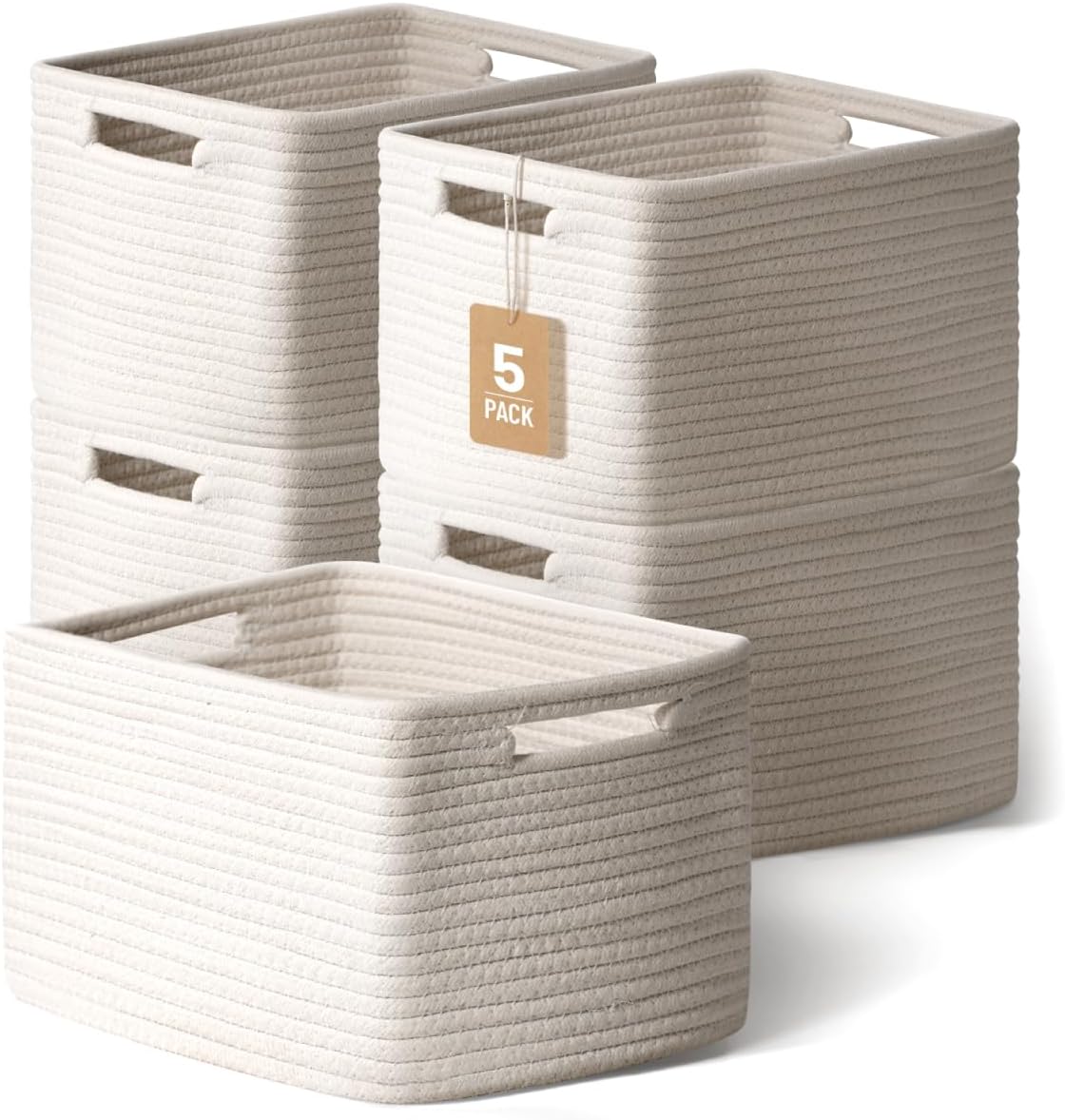 5 Pack Woven Storage Baskets, Decorative Storage Bins for Organizing