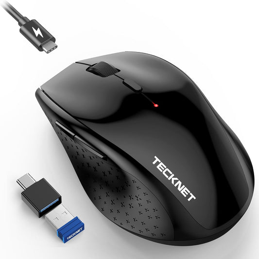 TECKNET Rechargeable Mouse with Jiggler, 2.4G Connection with USB-C Adapter