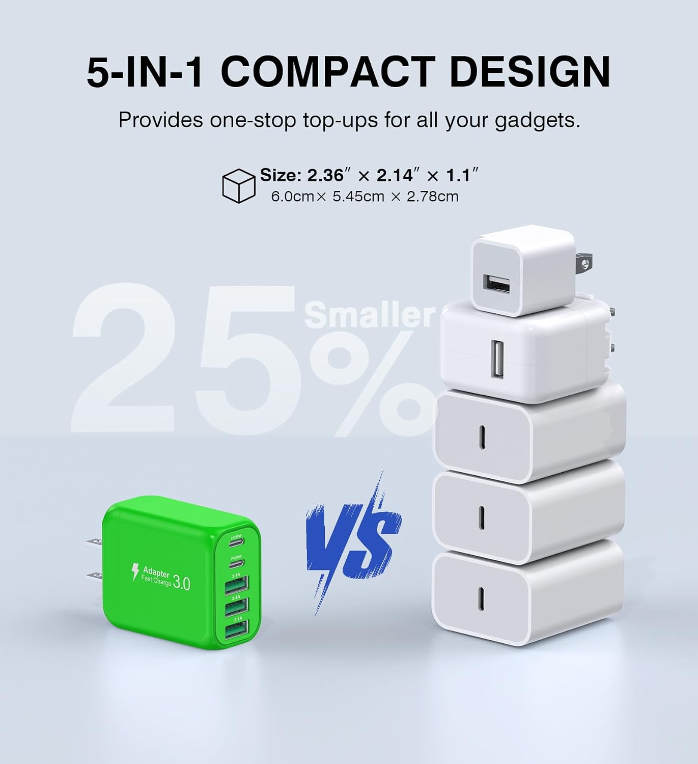 50W USB C Wall Charger Block,5-Port C Charger Fast Charging Block PD Power Adapter +QC Multiport Type C Box Charger Cube USB A Wall Plug for iPhone 14/15/16/17 Pro Max Plus,Samsung(Green)(2-Pack)