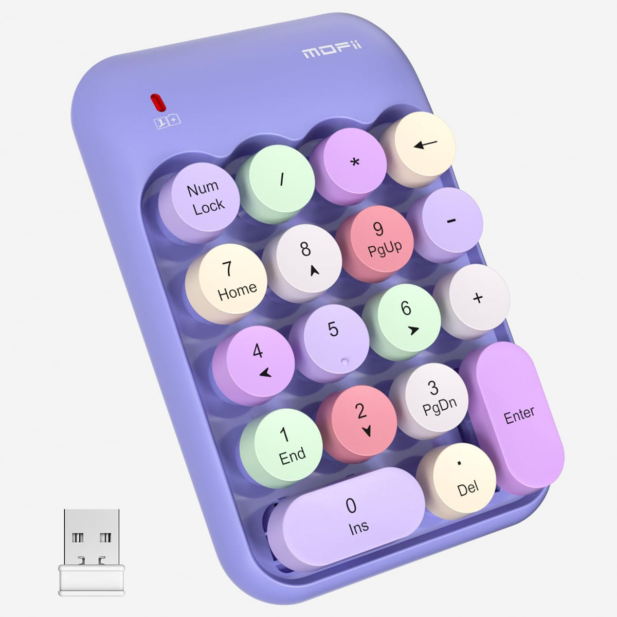MOFII Wireless Number Pads - MilkTea Numeric Keypad 18 Keys USB 2.4G Round Keycap Colorful Extensions Keypads, Financial Accounting Portable Numpad 10 Key for Laptop/PC/Notebook/Surface Pro