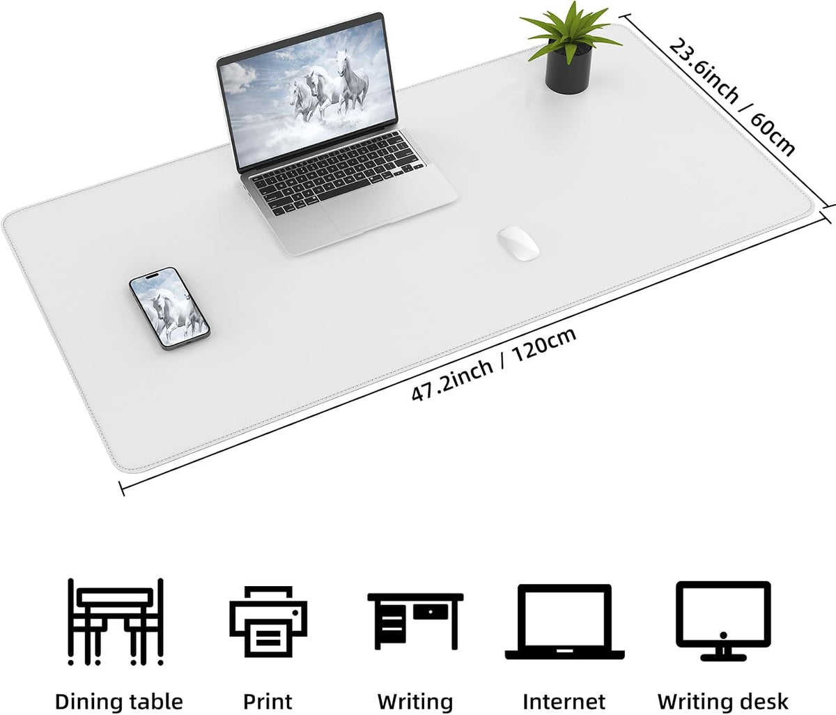 AFIING Cork Desk Mat 47" x 23.6", Dual-Sided Natural Cork & PU Leather Desk Pad, Non-Slip Waterproof Large Mouse Pad for Office, Home & Gaming (White)