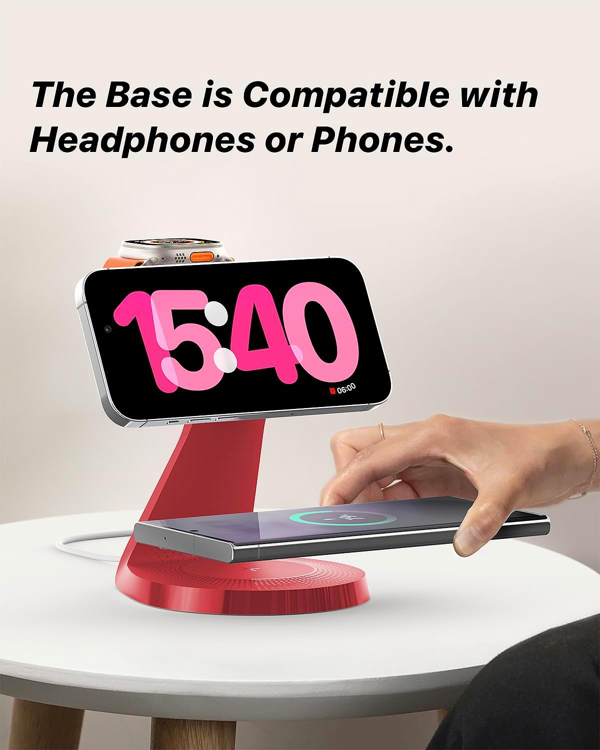 LONGCONN 3 in 1 Wireless Charging Station for Apple Devices with MagSafe | Charging for iPhone 17/Air/16/15/14/13, AirPods, Apple Watch, Weighted Stable Charging Stand, USB-C Adapter Included