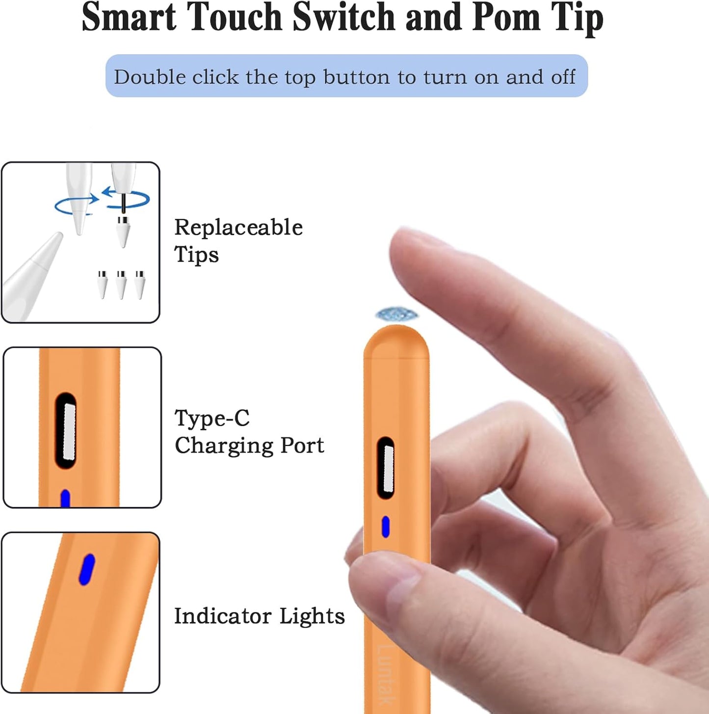 Stylus Pen for Android Tablet,Tablet Pencil for iOS/Android,Rechargeable Active Stylus Pen for iPhone/Samsung/XiaoMi/Huawei/Vivo/Lenovo and Other Android Smartphones and Tablets-Orange