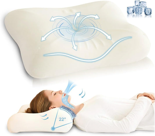 Cervical Neck Pillow for Deep Sleep – Medium Firm Cooling Memory Foam Pillow, Dual Height Ergonomic Contour for Gentle Neck & Shoulder Support, Side Back Stomach Sleepers