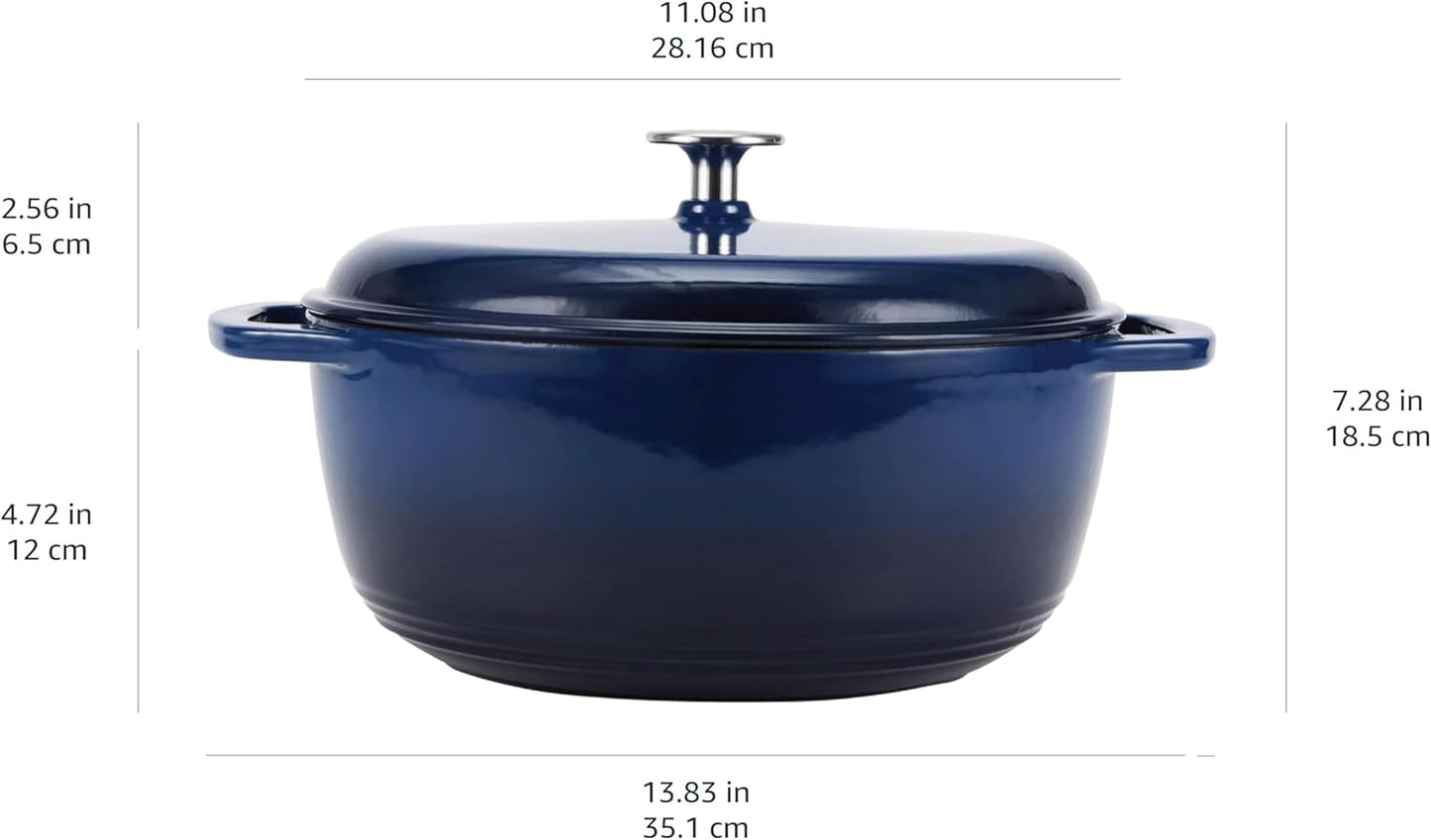 Amazon Basics Enameled Cast Iron Dutch Oven Pot with Lid, Round, Dual Handles, Heavy-Duty, Oven Safe for Stews, Roasting, Baking, 6-Quart, Navy
