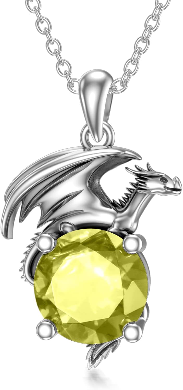 Dragon Necklace for Women/Men Sterling Silver Necklace with Birthstone Gift for Women/Men