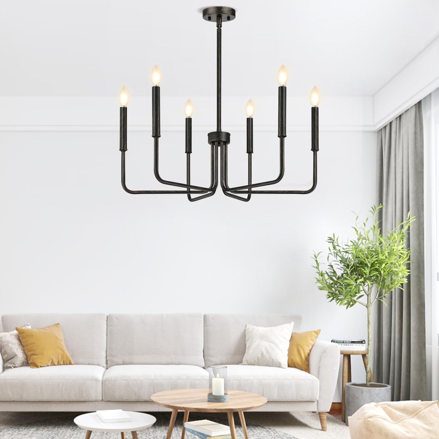 Rustic Black Chandelier, 6-Light Antique Farmhouse Chandelier for Dining Room Lighting Fixtures, Vintage Candle Pendant Light Fixtures Chandeliers for Dining Room Bedroom, Foyer and Living Room