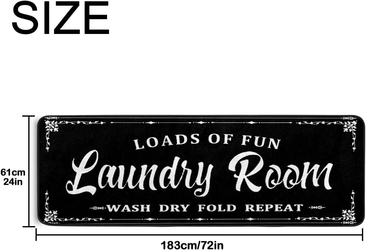 Black-1 Farmhouse Laundry Room Rug Runner, Non-Slip Floor Mat, Waterproof for Kitchen, Bathroom, and Mudroom Decor 20''x48''