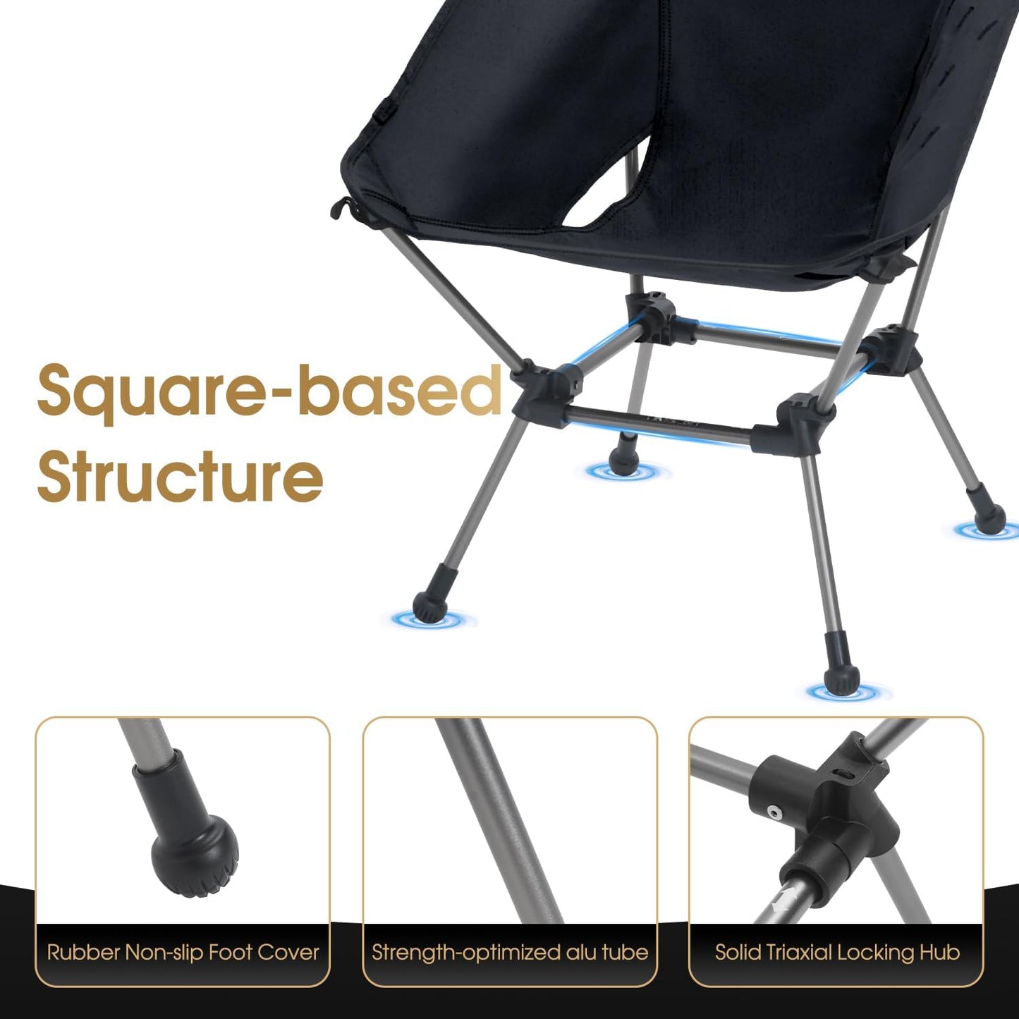 MOON LENCE Portable Camping Chair Plus, Larger & Roomier, Compact and Lightweight Still, Folding Chair for Backpacking & Hiking, 330Lbs Capacity (Black-2pack)