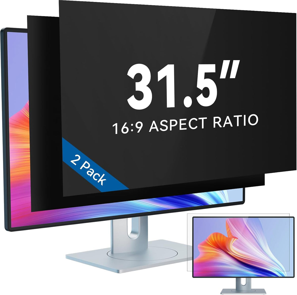 IPROKKO [2-Pack] 31.5 Inch Computer Privacy Screen Filter for 16:9 Widescreen Monitor, Removable 31.5in Anti Blue Light Glare Privacy Shield, Anti Spy Security Protector for Hp Dell Asus Acer Samsung