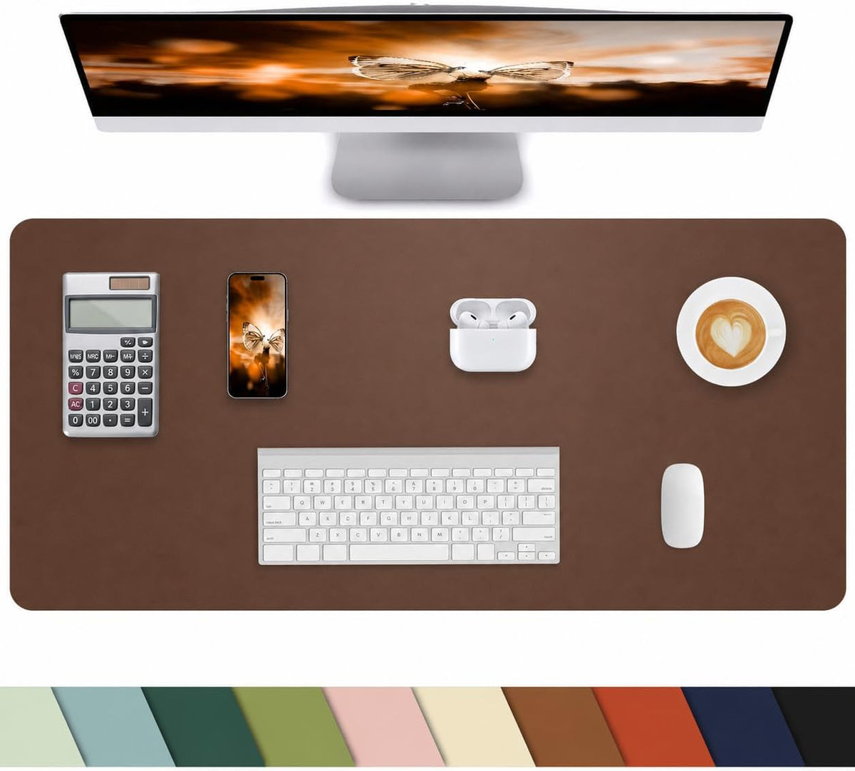 PULeather Non-Slip Desk Mat, Large Mouse Pad & Laptop Desk Pad - Waterproof Writing Pad for Office & Home (Brown, 35.4" x 17")