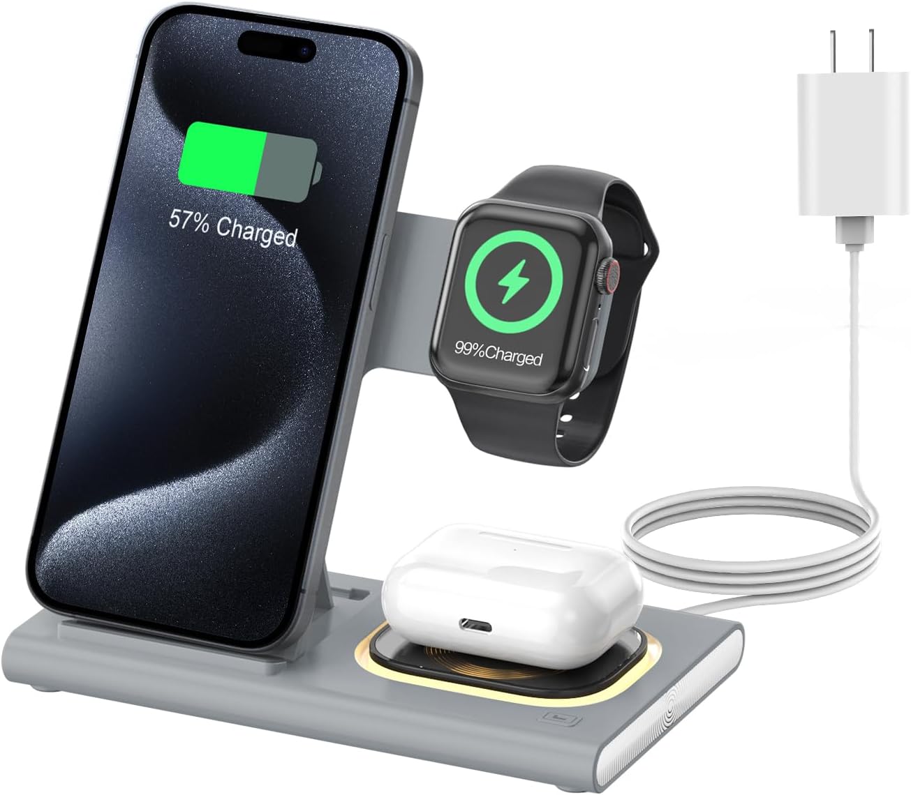 3 in 1 Foldable Charging Station for Apple Products,Wireless Charger for iPhone 17 16 15 14 13 12 Pro Max,Travel Dock Adapter&Light for iWatch Series 11 10 9 Ultra 3/2 SE 3/2,for AirPods 4 3 2 Pro 3/2