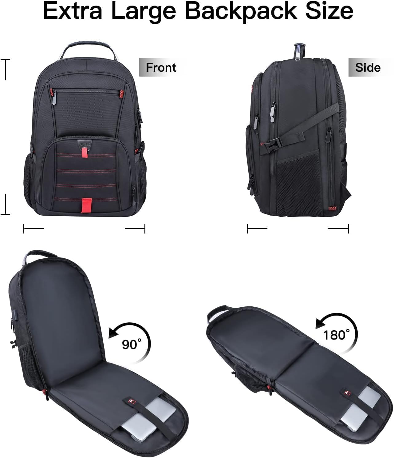 ANTERK Extra Large Travel Laptop Backpack, 17.3 Inch Carry on Backpack for Men Women, Big Anti Theft Water Resistant College Bussiness TSA Airline Approved Work Computer Backpack, Black