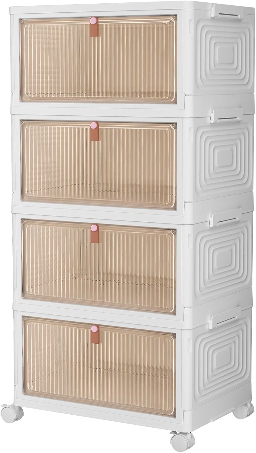 CTSNSLH 4 Tier Plastic Storage Bins with Lid 23QT - Stackable Storage Bins with Wheels, Organizers and Storage, Plastic Storage Cabinet Organization and Storage for Living Room,Office,Dorm