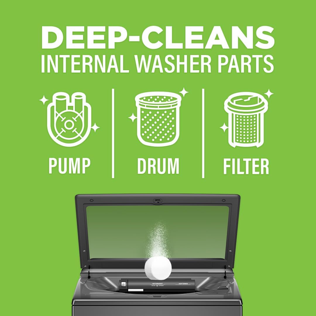 Affresh Washing Machine Cleaner, Helps Power Away Odor Causing Bacteria & Grime Deep Inside Pump, Valve & Hoses, 6 Time Release Tablets, 6 Month Supply