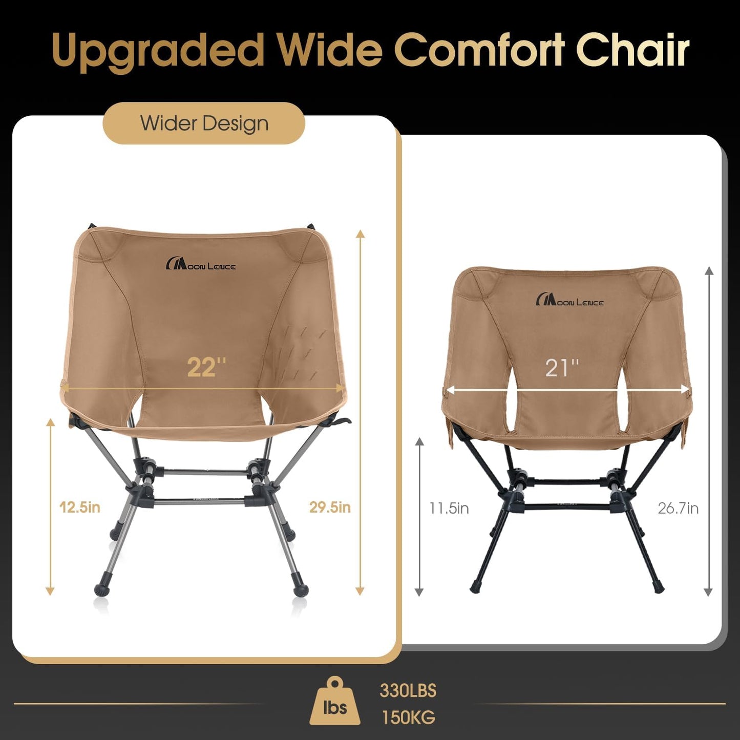 MOON LENCE Portable Camping Chair Plus, Larger & Roomier, Compact and Lightweight Still, Folding Chair for Backpacking & Hiking, 330Lbs Capacity (Desert Rust-2pack)