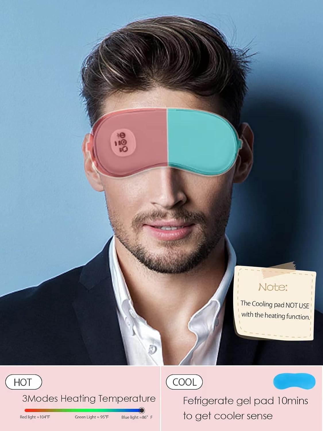 Cordless Heated Eye Massager with Cooling Eye Pad, Vibrating Heating Sleeping Mask for Men Women Kids -USB Charing Heated Eye Mask Electric for Dry Eyes, Relax,Travel (Pink)