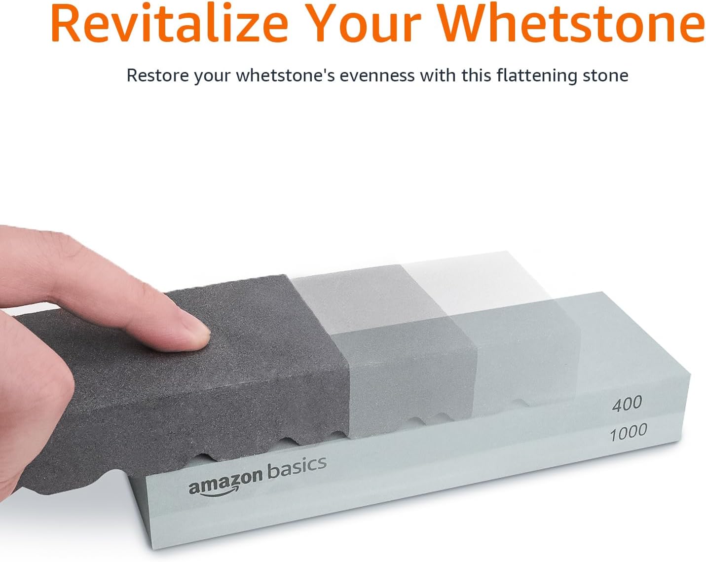 Amazon Basics Whetstone Knife Sharpening Stone Set, Double-sided 400/1000 and 3000/8000 Grit Stones, Flattening Stone with Angle Guide, Non-Slip Bamboo Base, 3 Count, Black & Grey