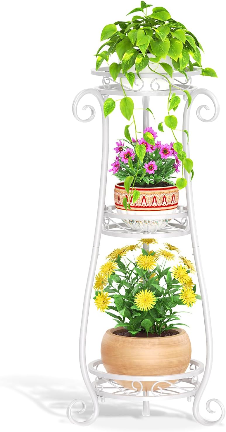 LASZOLA 3 Tiers Metal Corner Plant Flower Stand Tall Indoor Outdoor, White