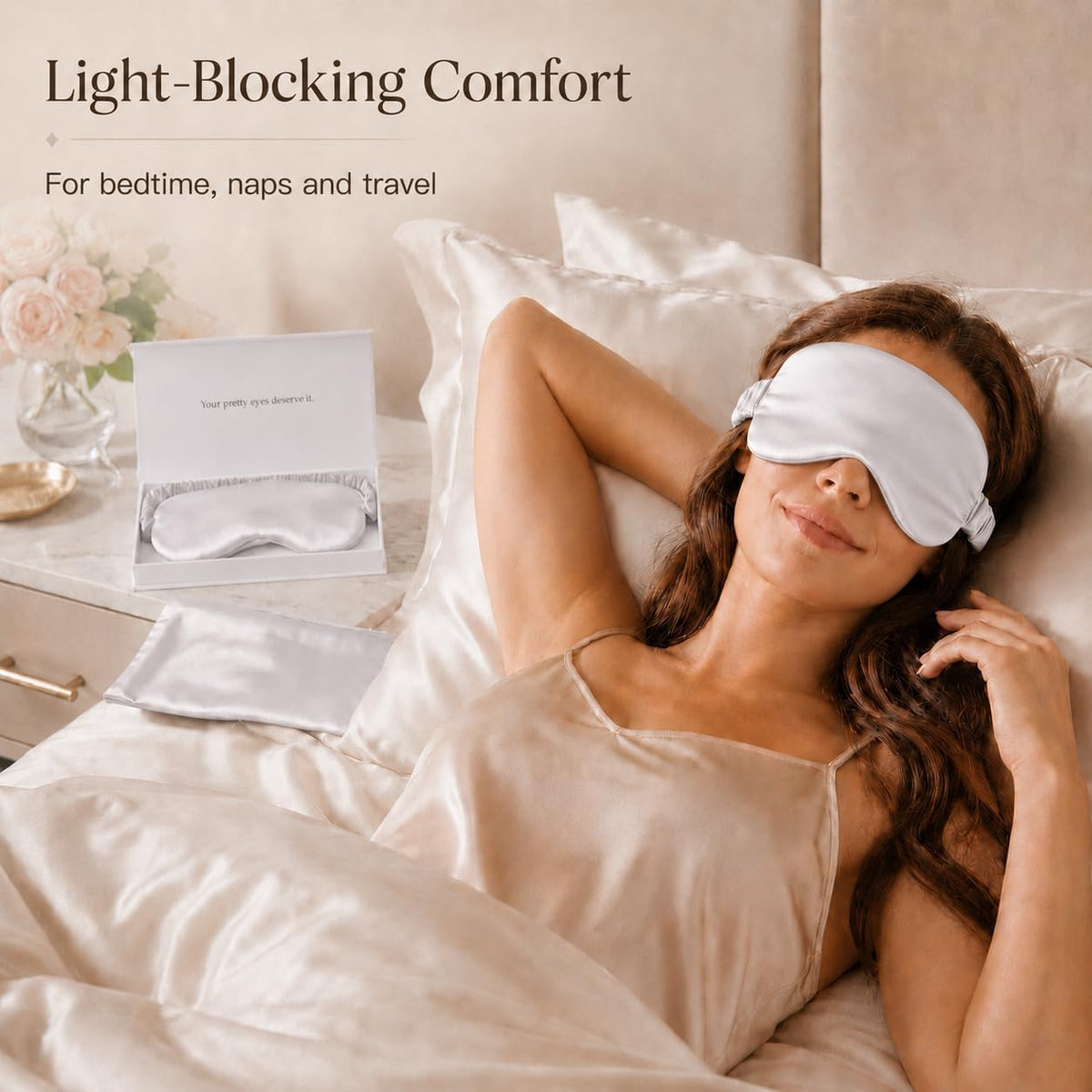 Silk Sleep Mask Light Blocking Luxury 100% Mulberry 19mm Silk Eye Mask Eye Cover Blindfold Ultra Soft Light & Comfy Anti Aging Skin Care with Travel Bag Gift Package