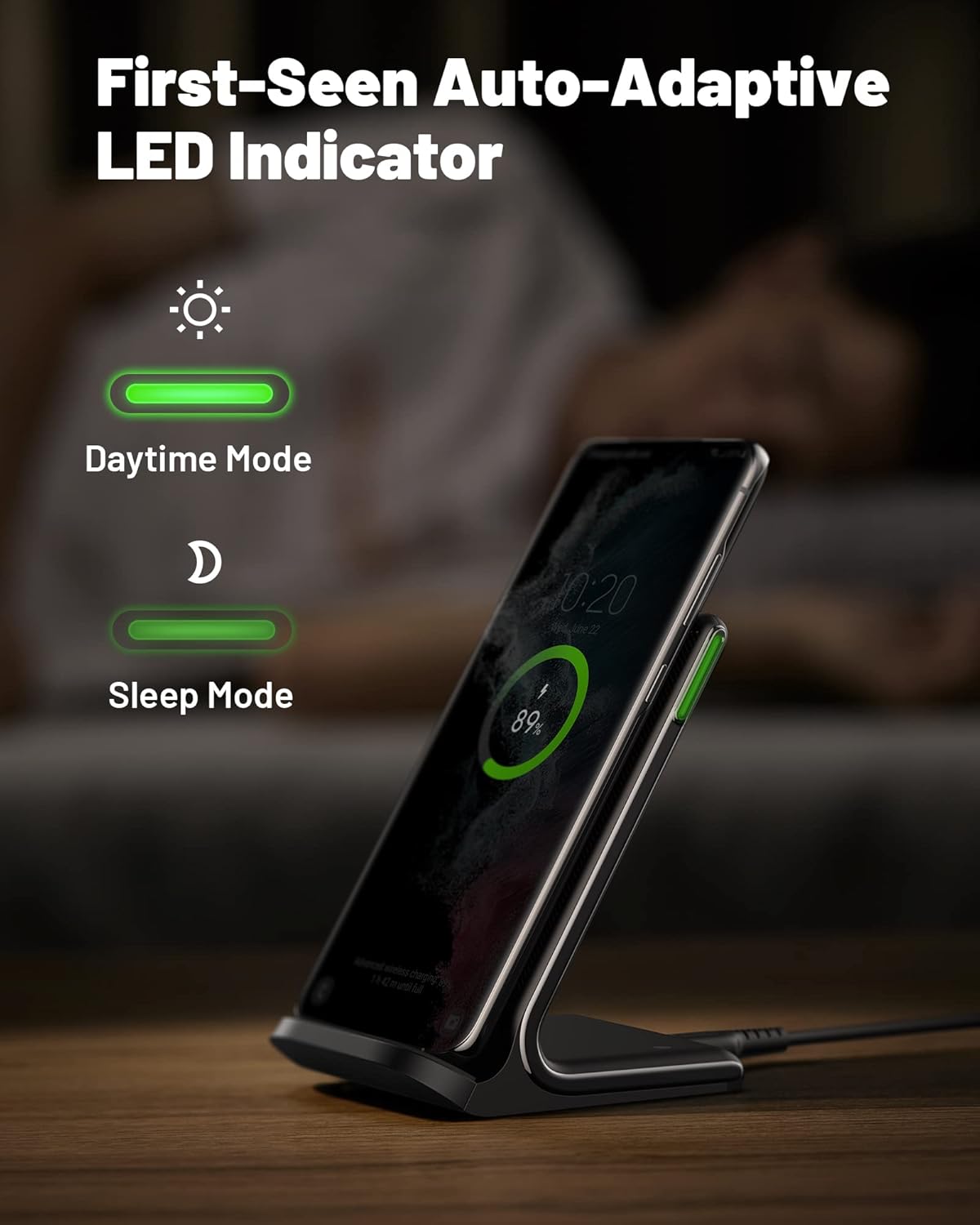 INIU Wireless Charger, 15W Fast Wireless Charging Station with Sleep-Friendly Adaptive Light Compatible with iPhone 17 16 15 14 13 12 Pro Max Samsung Galaxy S25 S24 S23 Note 20 Google etc