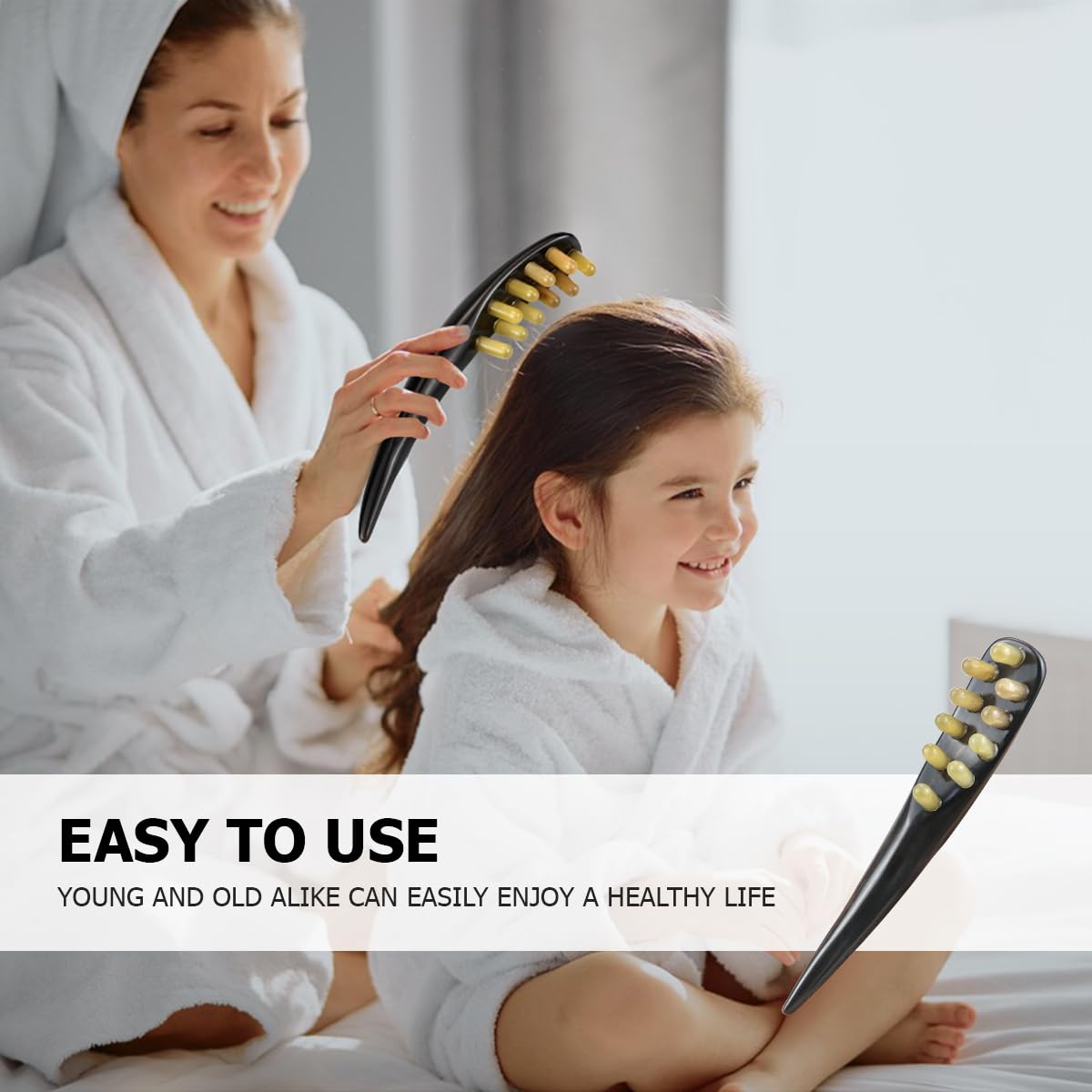 FERCAISH Ox Horn Massage Tool for Back, Neck, Eyes and Face - Meridian Head Scraping Stick for Guasha Therapy and Trigger Point Treatment