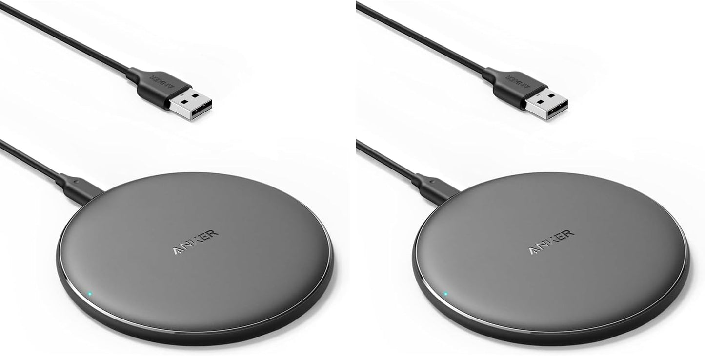 Anker 313 Wireless Charger (Pad), Qi-Certified, 10W Max Fast Charging for Samsung, Compatible with iPhone 16 Plus/15 Plus/14 Plus/12, AirPods (No AC Adapter, Not MagSafe Magnetic Charging Compatible)
