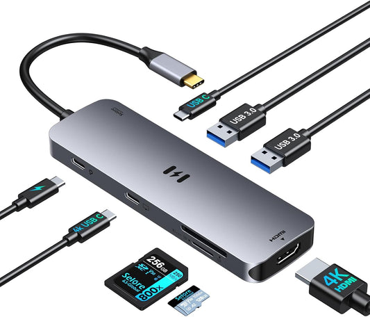 Selore USB-C Hub HDMI Adapter 8-in-1 USB-C Video Hub 4K@60Hz USB-C Dongle
