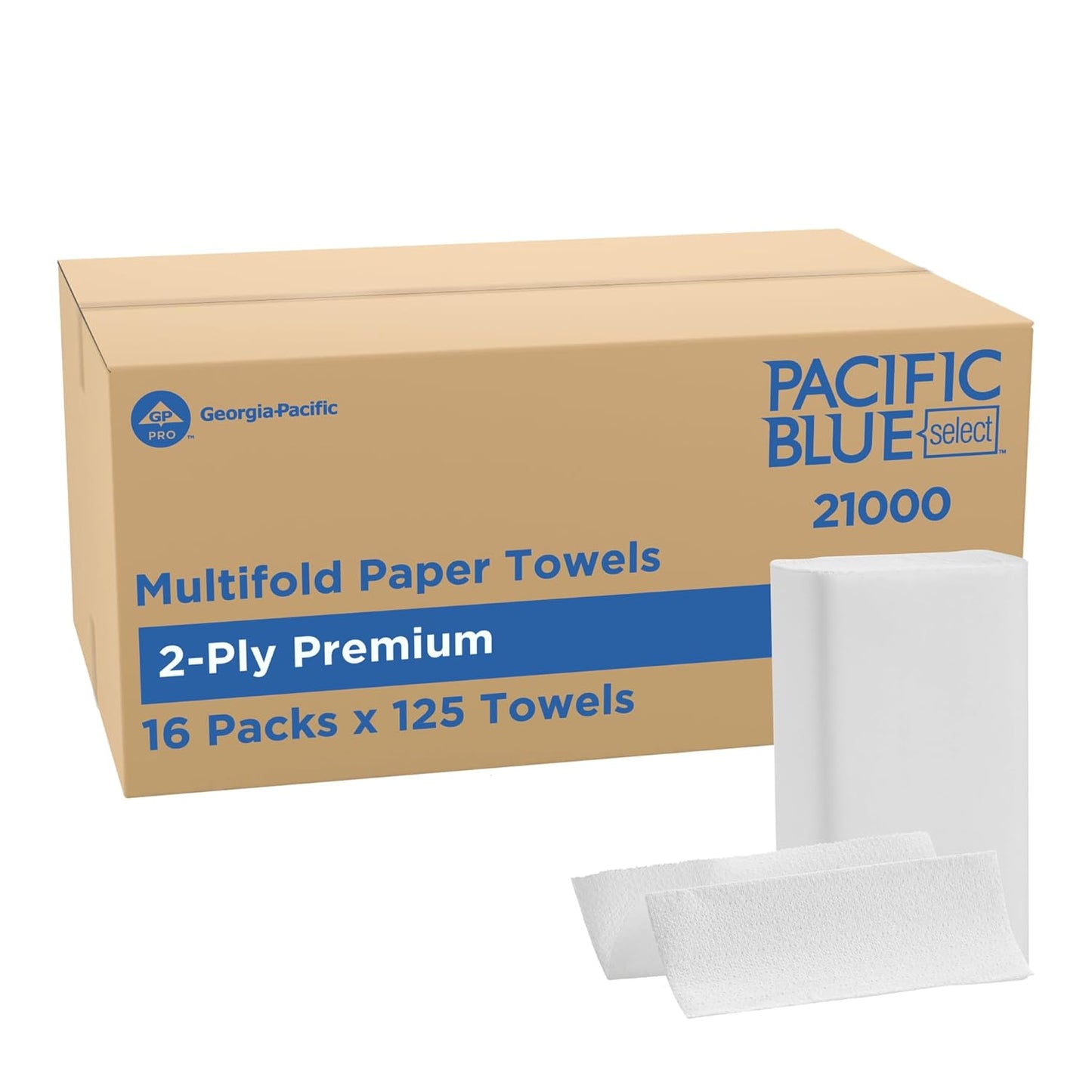 Pacific Blue Select Multifold Premium 2-Ply Paper Towels (Previously Branded Signature) by GP PRO (Georgia-Pacific), White, 21000, 125 Paper Towels Per Pack, 16 Packs Per Case