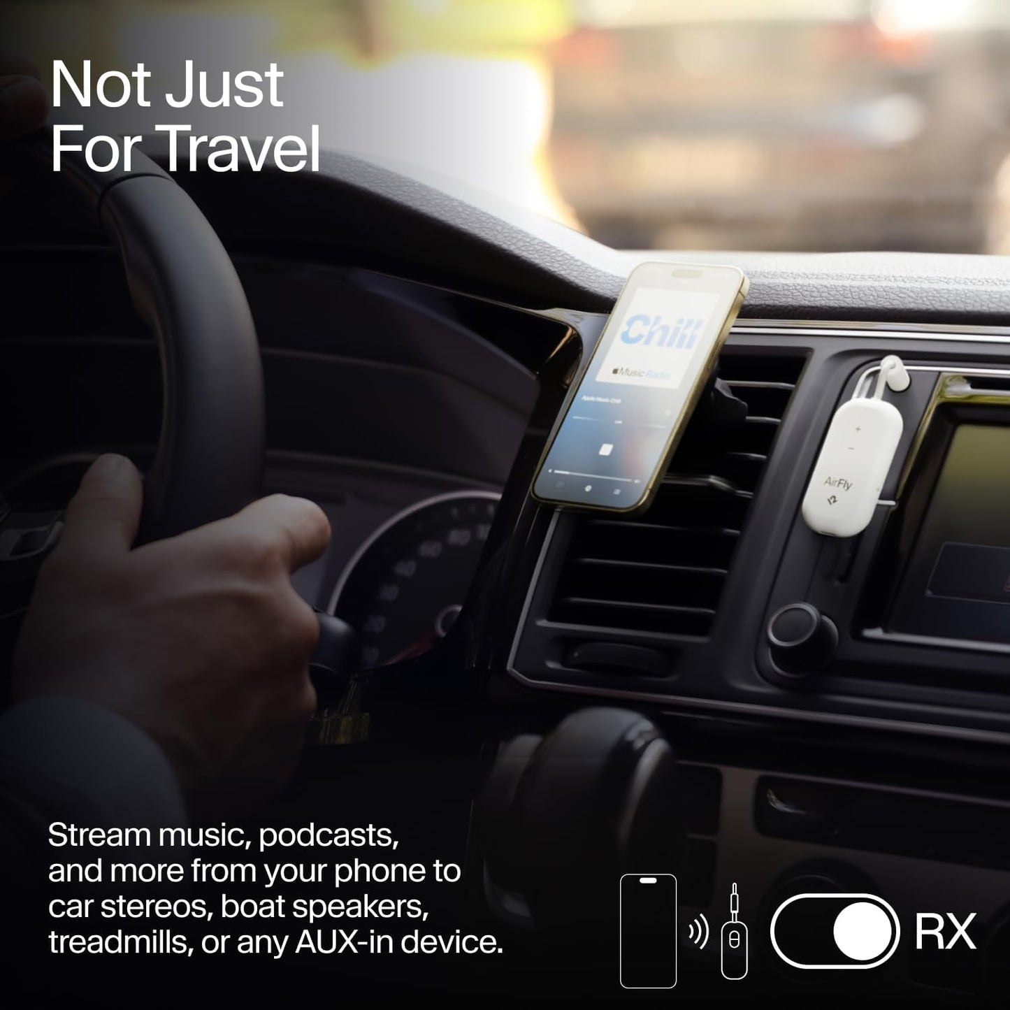 AirFly Pro 2 – Bluetooth Adapter, Pair 2 AirPods or Wireless Headphones – 3.5mm AUX Bluetooth Transmitter and Receiver for Cars, Boats, Treadmills, TVs & More – Travel Essentials,White