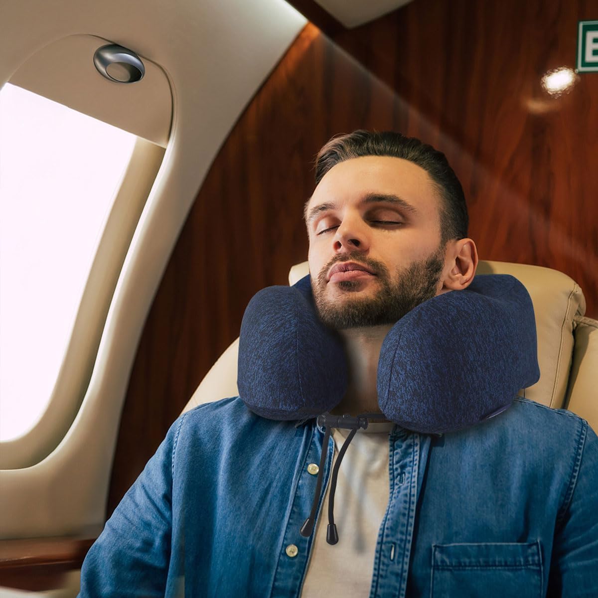 napfun Neck Pillow for Traveling, Upgraded Travel Neck Pillow for Airplane 100% Pure Memory Foam Travel Pillow for Flight Headrest Sleep, Portable Plane Accessories, Blue
