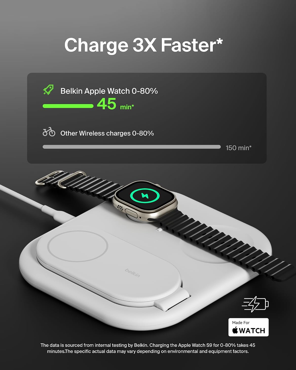 Belkin Qi2 Magnetic Wireless Charging Station, 3 in 1 Foldable Charger | MagSafe compatible, Apple Watch, AirPods, Qi2 certified, wireless charging station, travel stand
