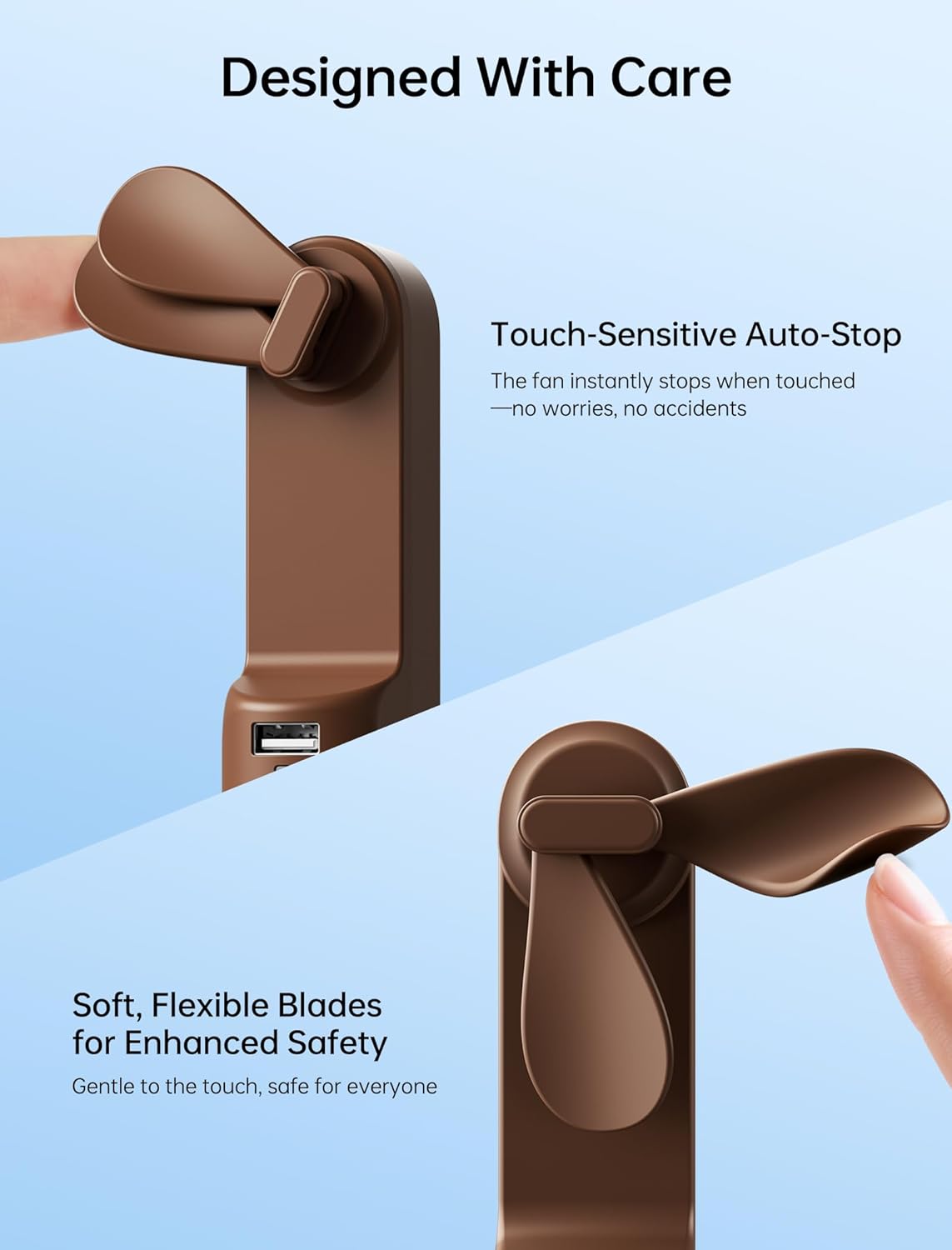 JISULIFE 3 IN 1 Handheld Mini Fan - Portable Fan & Power Bank & Flashlight, 19H Max Cooling, USB Rechargeable, Pocket-Sized for Travel, Cruise, Concerts, Makeup, 2026 Summer Gifts for Women(Brown)