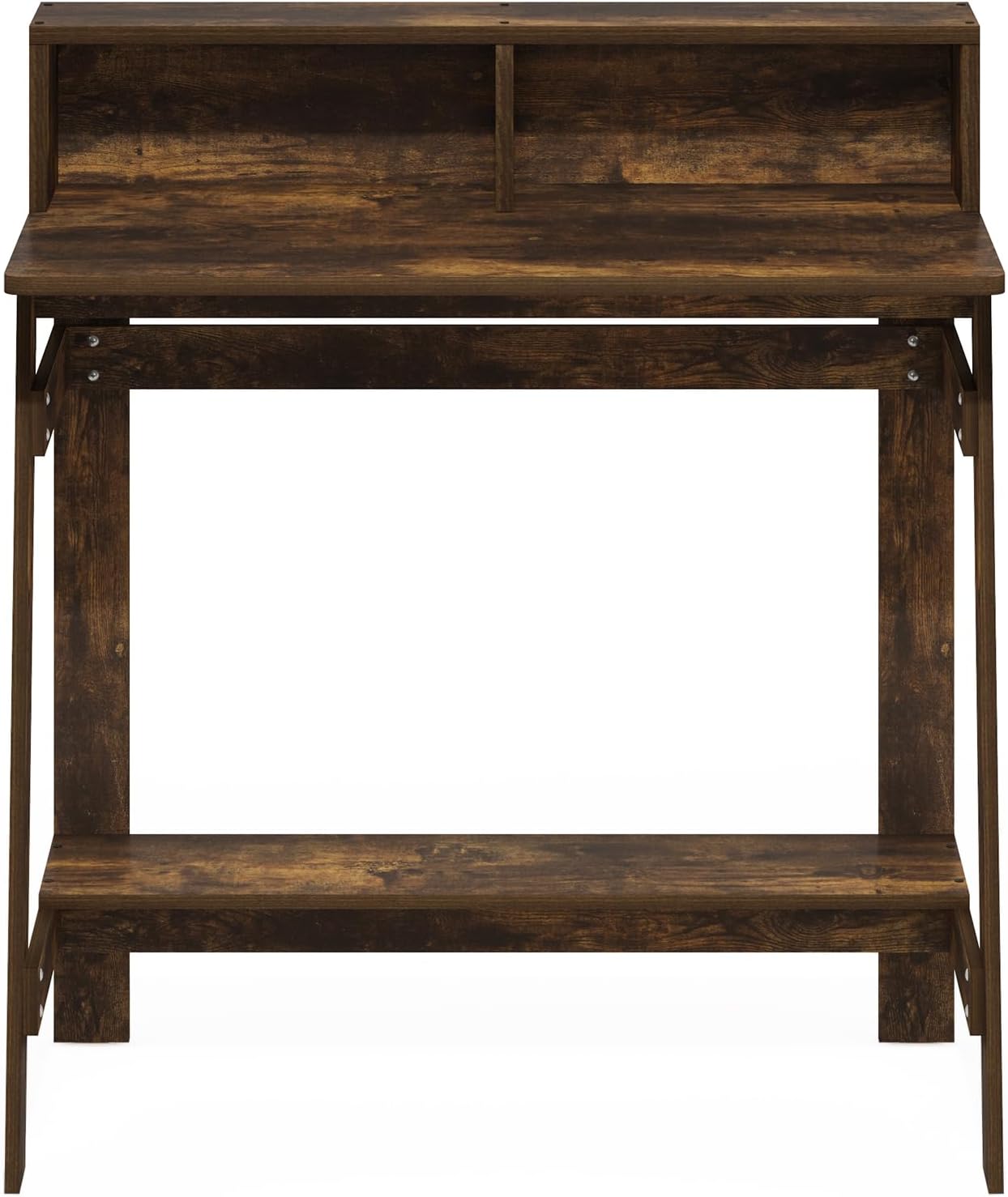 Furinno Simplistic Desk, 32" Wide Gaming Desk with Monitor Stand, A Frame Computer Desk with Shelf, Office Desk for Home Office, Bedroom, Study Room, Dorm, Amber Pine