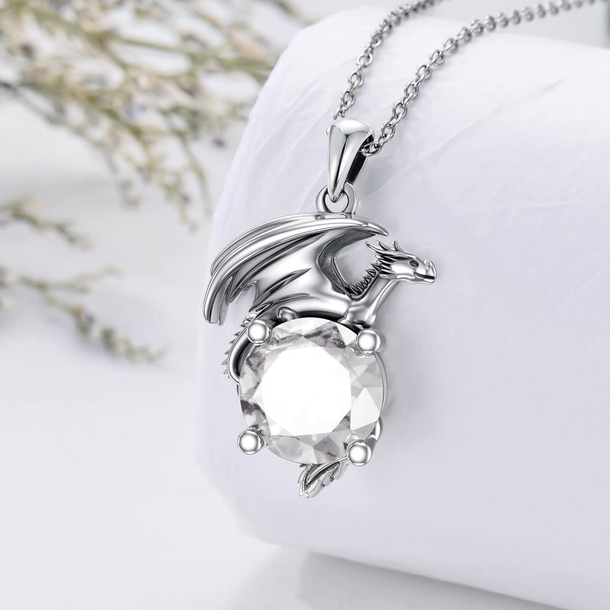 Dragon Necklace for Women/Men Sterling Silver Necklace with Birthstone Gift for Women/Men