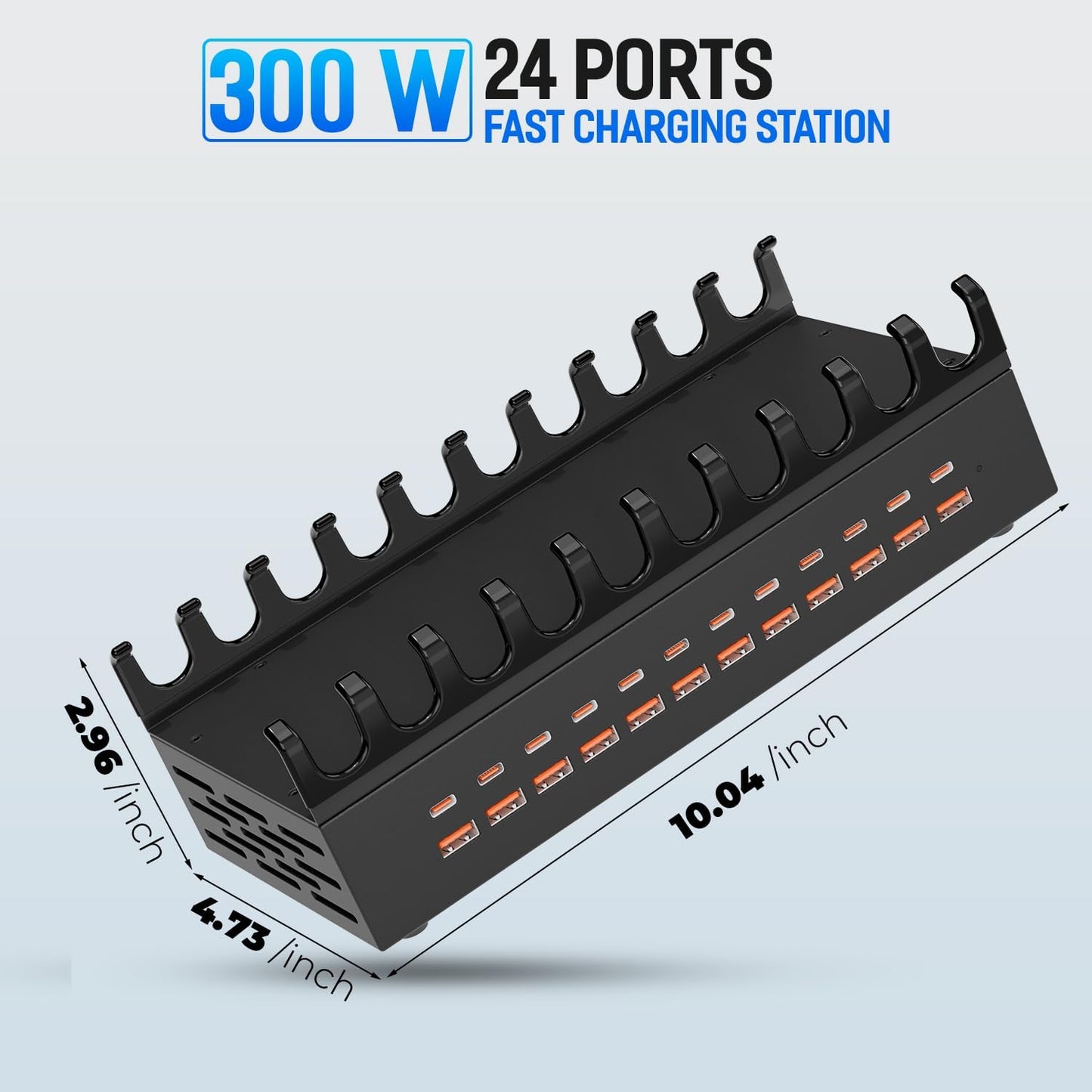 300W Charging Station for Multiple Devices, 24 Ports USB Fast Charging Station, Charger Station Organizer Compatible with Kindle, Phone, Tablet, iPad, Charger Station for Home, Office, School