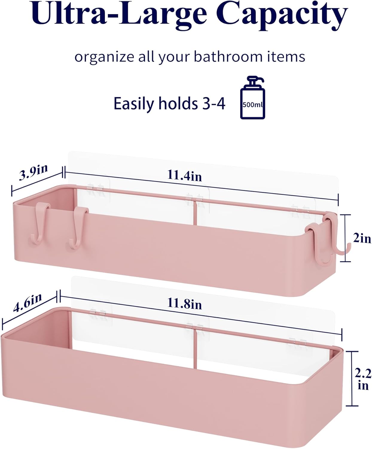 Kitsure Shower Caddy - 2 Pack Adhesive Shower Organizer, Rustproof Metal Shelves, No-Drill Bathroom Organizers and Storage, Brown, Large